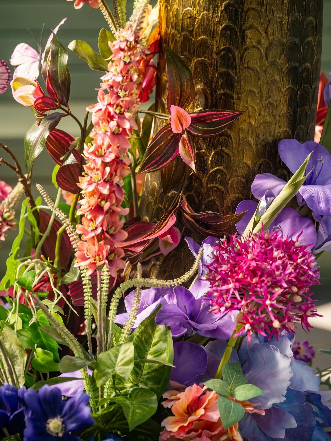 Detail of the floral bank at the base of the installation